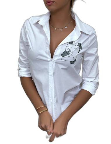 Chemise blanche à manches longues avec imprimé - 1
