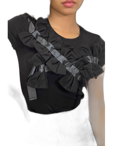 T-shirt noir manches courtes, avec des noeuds - 5