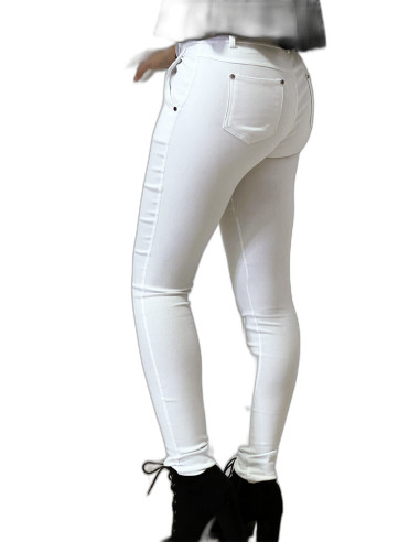 Pantalon slim blanc en strech avec zip et poches - 4