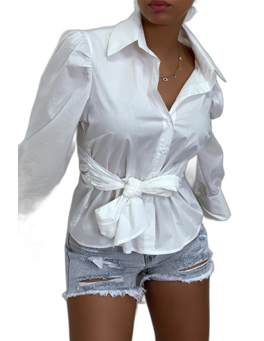 Chemise blanche avec manches bouffante et ceinture intégré - 6