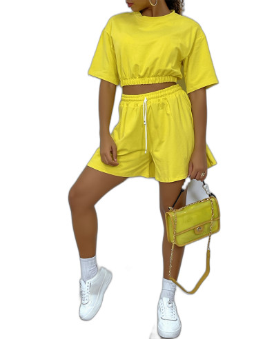 Ensemble jaune short et sweat crop style tenue de tennis - 1