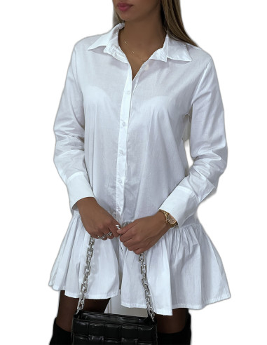 Robe chemise blanche plissée au bas et évasée - 1